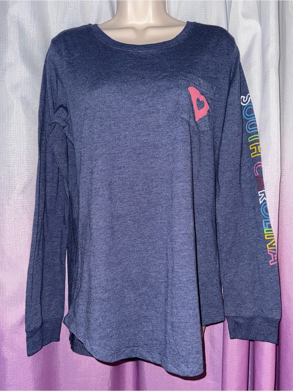 Girls' Navy Long-Sleeve Graphic Tee with Pink Accent